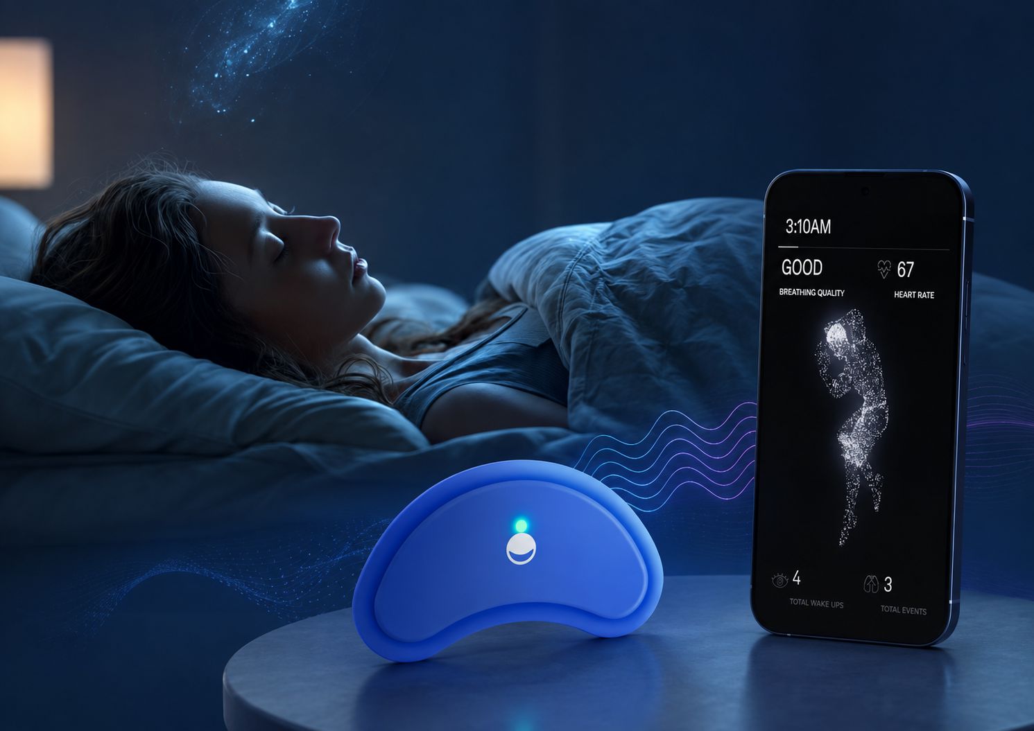 Sleeping beside the device, the app reading the night